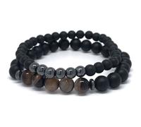 SHOP-STORY - Double Bracelet ""Ancrage & Equilibre"" en Agate et Hématite pour Homme et Femme