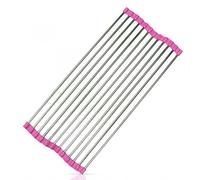 SHOP-STORY - Égouttoir Pliable Antidérapant en Acier pour Evier Lavabo - Séchage Vaisselle Fruits Légumes - Peut être utilisé comme Passoire et Repose Plat - Dimension 37 x 23 cm - Couleur Fuchsia
