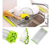 SHOP-STORY - Égouttoir Pliable Antidérapant en Acier pour Evier Lavabo - Séchage Vaisselle Fruits Légumes - Peut être utilisé comme Passoire et Repose Plat - Dimension 37 x 23 cm - Couleur Vert