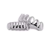 SHOP-STORY - Ensemble de Dents Style Hip Hop Grillz - Partie Haute et Partie Basse - Dentier Taille Universelle - Mise en Place Facile - Argenté