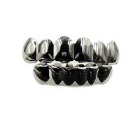 SHOP-STORY - Ensemble de Dents Style Hip Hop Grillz - Partie Haute et Partie Basse - Dentier Taille Universelle - Mise en Place Facile - Noir