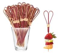 SHOP-STORY Lot de 50 Pics à Cocktail en Bambou et en Forme de Cœur 9 cm Jetables pour Apéritif Fruits Légumes Fromage Olives