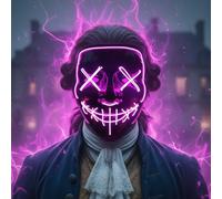 SHOP-STORY Masque LED Nightmare Fuchsia - Déguisement Halloween Effrayant en Plastique Rigide avec 3 Modes Lumineux - Masque Lumineux pour Soirées et Fêtes