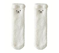 SHOP-STORY - Paire de Chaussettes Cocooning Ourson en Peluche : Douceur et style à vos pieds - Taille Unique - Blanc