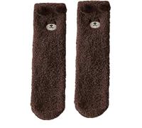 SHOP-STORY - Paire de Chaussettes Cocooning Ourson en Peluche : Douceur et style à vos pieds - Taille Unique - Marron
