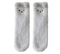 SHOP-STORY - Paire de Chaussettes Cocooning Ourson en Peluche : Douceur et style à vos pieds - Taille Unique - Gris