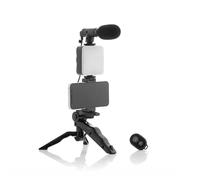 SHOP-STORY - PLODNI : Kit de Vlogging Professionnel avec Lampe LED, Microphone, Trépied, Déclencheur et Support Smartphone Appareil Photo Création de Contenu pour Influenceur
