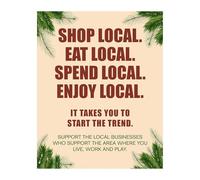 Shop & Support Local Businesses Wall Art - Rustic Floral Motivational Print for Kitchen, Cafe, or Farmer's Market Lovers(Framed,08x12inch(20x30cm))