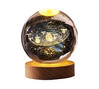 Shop-UP! Lampe 3D du système solaire avec grande boule de cristal, base et lumière LED USB, boîte cadeau incluse, veilleuse