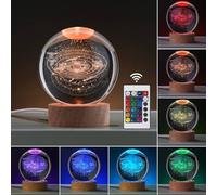 Shop-UP! Lampe système solaire 3D RVB coloré avec grande télécommande boule de cristal, avec base et lumière colorée à LED USB, boîte cadeau incluse