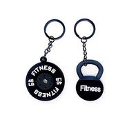 Shop-UP! Porte-clés Fitness pack, deux pièces, disque de bodybuilding et kettlebell, bumper plats, Gym, silicone souple, Noir , Taille Unique