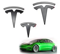 Shop4EV Lot de 3 emblèmes noirs mats pour Tesla Model 3 (avant 10/23) - Ensemble complet de 3 pièces pour avant, hayon et volant