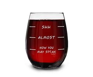 Shop4ever Shh - Presque - maintenant vous pouvez Speak gravé au laser en verre de vin (15 g, sans pied) 15 oz. Stemless