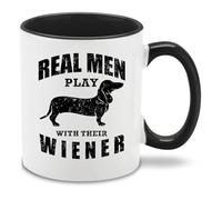 shop4ever® Tasse à café en céramique avec inscription « Real Men Play With There Wiener » - Motif teckel Weiner (poignée noire)