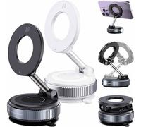 Shopellox Montage de Téléphone, Montage de Téléphone 360° Réglable Vacuum Magnétique Shopellox, Pliable et Retractable Main Libre pour Makeup/Gym/Miroir, Conforme à Tous les Smartphones (Blanc+Noir)