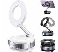 Shopellox Phone Mount, Shopellox 360° Adjustable Vacuum Magnetic Phone Holder, Foldable and Retractable Hands Free Phone Mount for Makeup/Gym/Mirror, Fit for All Smartphones (White)
