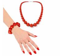 shoperama Ensemble de bijoux pour femme années 70 - Collier de perles - Bracelet rouge - Style disco des années 50, cinquante, soixante-dix, 80