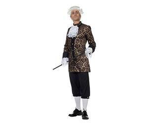 shoperama Marquis Louis Costume baroque rococo pour homme, en velours noir et doré, costume de comte, roi, noble, noble français de Sade, taille : 52