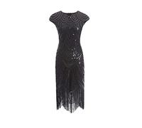 shoperama Robe Charleston années 20 à paillettes à franges Gatsby - Robe à franges pour femme, noir/noir, XL