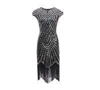 shoperama Robe Charleston des années 20 à paillettes à franges, style Gatsby des années 20, pour femme, costume, taille : M, couleur : noir/argenté