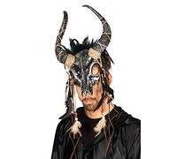 shoperama Schmuckanthony Tête de mort avec cornes et plumes Argenté/noir