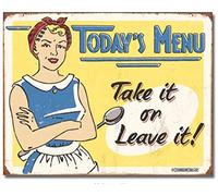 ShopForAllYou Plaque décorative vintage en métal avec inscription « Today's Menu Take It Or Leave It »