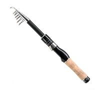 Shophubio Canne à pêche télescopique de 1,6/1,8/2,1 m avec poignée en imitation bois, mini bâton de moulage en fibre de carbone pour petits moulinets, portable et léger, pour la pêche de voyage (noir