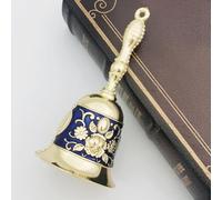 Shophubio Cloche à main, construction en alliage de cuivre, 11,1 x 5,3 x 4,9 cm, cloche de service de table rétro pour hôtels, mariages, méditation et dressage d'animaux (bleu + or)