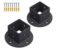 Shophubio Kit de base d'ancrage de poteau carré en métal de 5,1 x 5,1 cm - 2 supports de bride de sol pour clôture, pergola, terrasse et boîte aux lettres, ensemble de supports d'angle renforcés noirs