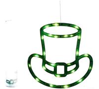 Shophubio Lampe à suspendre à LED en forme de trèfle pour la Saint-Patrick, luminaire en plastique vert avec tailles 43,5 x 20 cm et 47 x 20 cm, alimentation par piles pour maison, bar, café (chapeau)