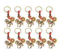 Shophubio Lot de 10 porte-clés porte-bonheur en laiton avec statue de cheval de guerre, figurine de cheval culturel, décoration en laiton, convient pour la décoration de jardin ou un usage personnel