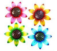 Shophubio Lot de 4 fleurs murales modernes en métal à suspendre pour paysage extérieur ou décoration d'intérieur, 12,5 cm de diamètre, rose + bleu + vert + orange
