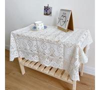 Shophubio Nappe en dentelle blanche pour table basse - Motif floral rose vintage en polyester 60 x 60 cm Napperon élégant pour mariage, décoration d'intérieur bohème (120 x 120 cm)