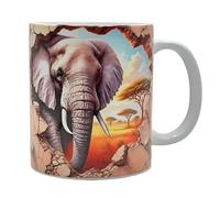 Shopi Zone Tasse en céramique avec éléphant d'Afrique - Art sauvage 3D pour les amoureux des animaux et de la savane