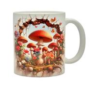Shopi Zone Tasse en céramique champignons et fleurs avec papillons - Design artistique réaliste inspiré de la forêt - Cadeau créatif pour les amoureux de la nature et les collectionneurs