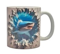 Shopi Zone Tasse en céramique Requin réaliste avec effet 3D et peinture murale cassée - Design artistique marin et sauvage - Cadeau créatif pour les amoureux de l'océan et les collectionneurs