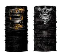 ShopINess Lot de 2 Cache-Cou Foulard Multifonctions Unisexe pour Fêtes Halloween Carnaval, Sport et Activités de Plein Air Tête de Mort Crâne (Or + Blanc)
