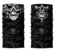 ShopINess Lot de 2 Cache-Cou Foulard Multifonctions Unisexe pour Fêtes Halloween Carnaval, Sport et Activités de Plein Air Tête de Mort Crâne (Blanc + Pirate)