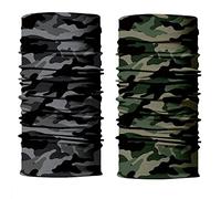 ShopINess Lot de 2 Cache-Cou Foulard Multifonctions Unisexe pour Fêtes Halloween Carnaval, Sport et Activités de Plein Air Style Camouflé - Vert Camouflage + Gris Camouflage