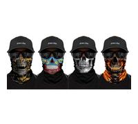 ShopINess Lot de 4 Cache-cou Unisexe Multifonctionnel Foulard Multifonctions Bandana Tubulaire pour Sports, Fêtes, Halloween, Carnaval Style crâne Or + Mort mexicaine + Os + Flammes