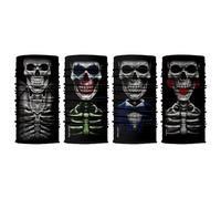 ShopINess Lot de 4 Tours de Cou Cache-cou Multifonctions Têtes de Mort : Tête de Mort Vampire, Nœud Papillon, 3 Roses, Joky