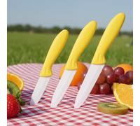shoplease Ensemble de couteaux professionnels en céramique, manche jaune, lame blanche, 3 couteaux de cuisine, lames de 7,6 cm, 10,2 cm, 12,7 cm