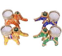 SHOPOGENIE Tea Light Candle Holder for Diwali Decoration Indian Handcrafted Elephant Tealight with Wax Tealight Diwali Diya for Diwali Gift| Corporate Gift for Diwali (Pack of 4)| TLH01