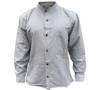 SHOPOHOLIC FASHION Chemise Grand-père à Rayures pour Hommes, vêtements Hippies en Coton tissé à la Main à Manches Longues et col Bande, L. Bleu, L