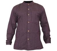 SHOPOHOLIC FASHION Chemise Grand-père à Rayures pour Hommes, vêtements Hippies en Coton tissé à la Main à Manches Longues et col bandé, Violet, 4XL