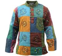 SHOPOHOLIC FASHION Chemise Grand père Festival Hippie Délavée à la Pierre avec Rayures Patchwork, S