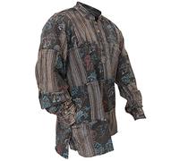 SHOPOHOLIC FASHION Chemise Hippie Grand Père à Manches Longues en Coton Délavé Imprimé Patchwork pour Hommes, Noir, M