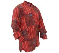 Shopoholic Fashion Chemise Hippie Grand Père à Manches Longues en Coton Délavé Imprimé Patchwork pour Hommes, Marron, M