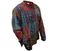 SHOPOHOLIC FASHION Chemises de Grand-père Hippie à Rayures Patchwork pour Hommes, Chemise de Festival colorée délavée à la Pierre, M