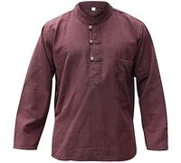 SHOPOHOLIC FASHION Chemises de Grand-Père Hippie en Tissu de Chanvre uni pour Homme, Marron, M